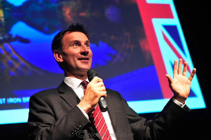 Jeremy Hunt politician speaking on stage at event launch at birmingham repertory theatre. phototaken for marketing birmingham by photographer mike kelly