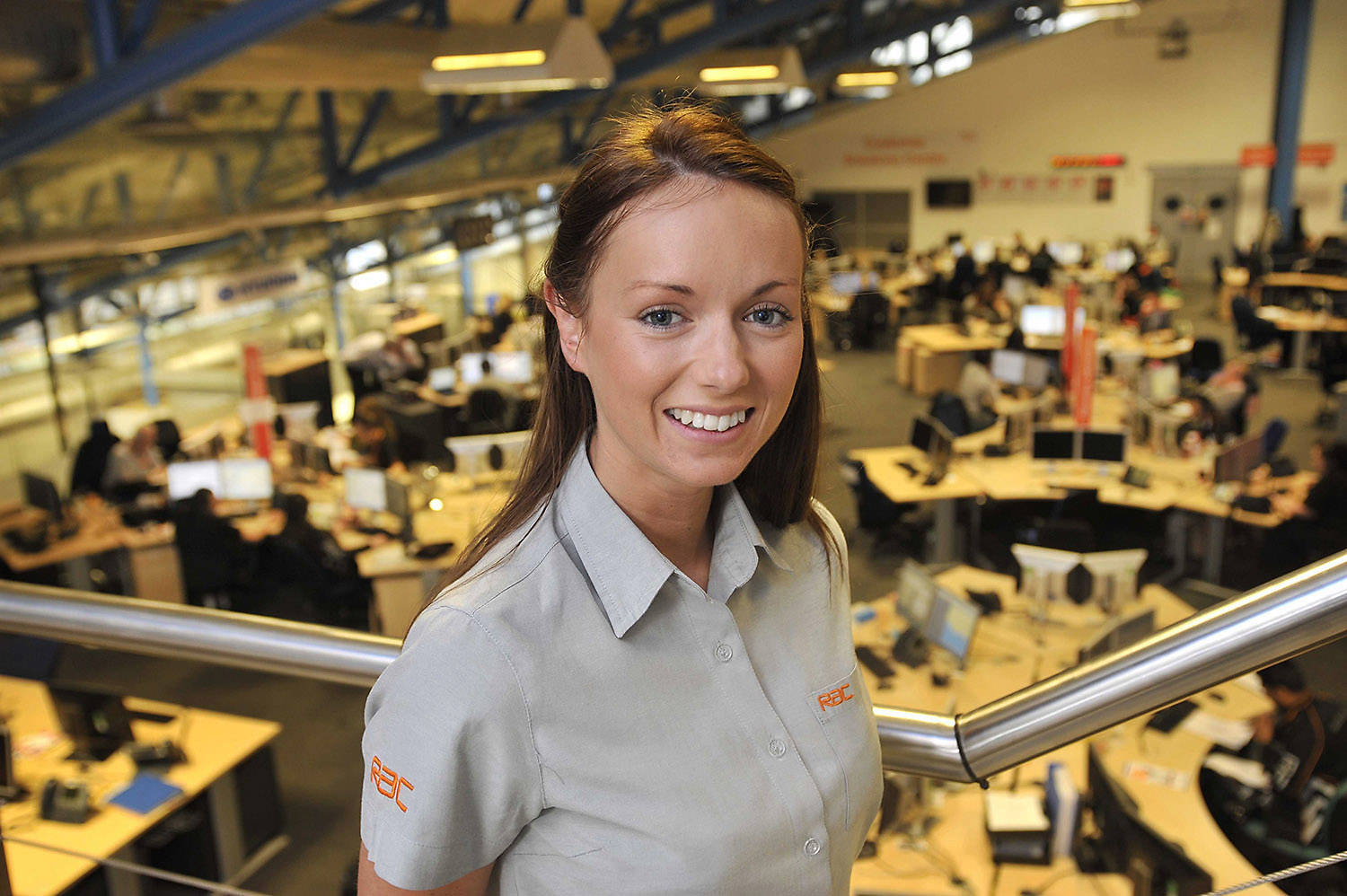 Headshot of RAC lady executive in call centre photograph taken for sun newspaper feature.by photographer mike kelly picturepress. 